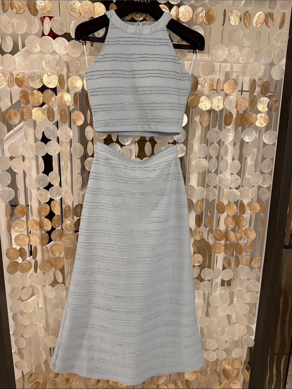 Gucci Pastel Blue Knit Halter Crop Top & Midi Skirt Set